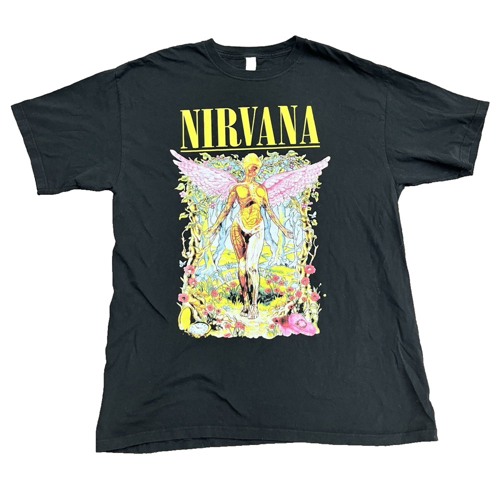 Nirvana In Utero Graphic Band Tee Shirt Black Mens XL M&O Gold Y2K
